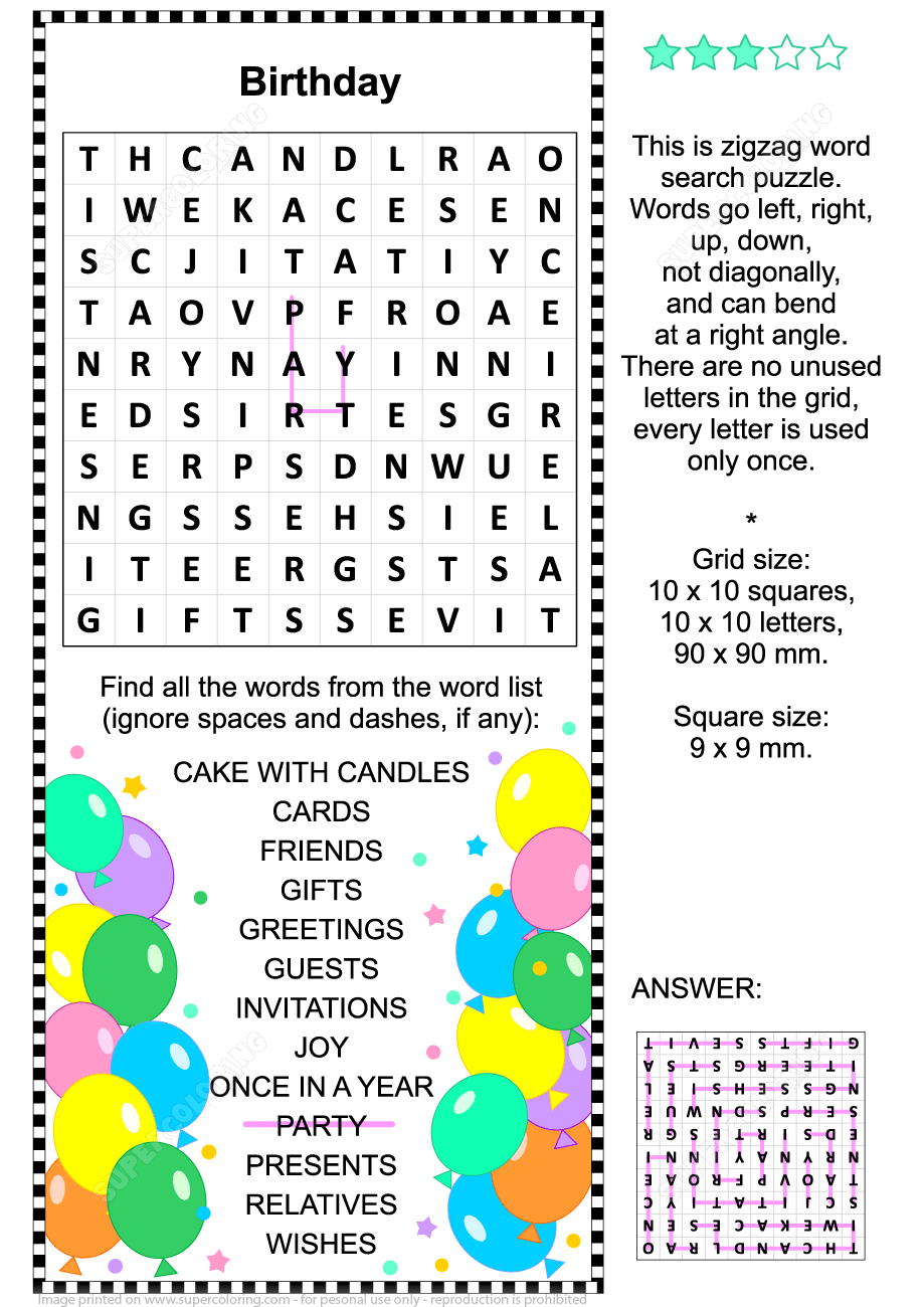 Birthday Zigzag Word Search Puzzle Free Printable Puzzle 