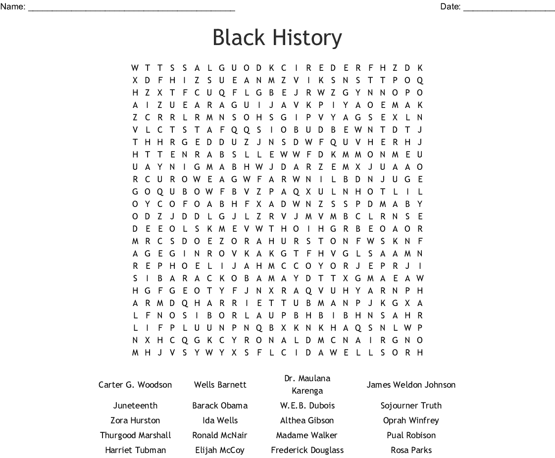 black history month word search printable