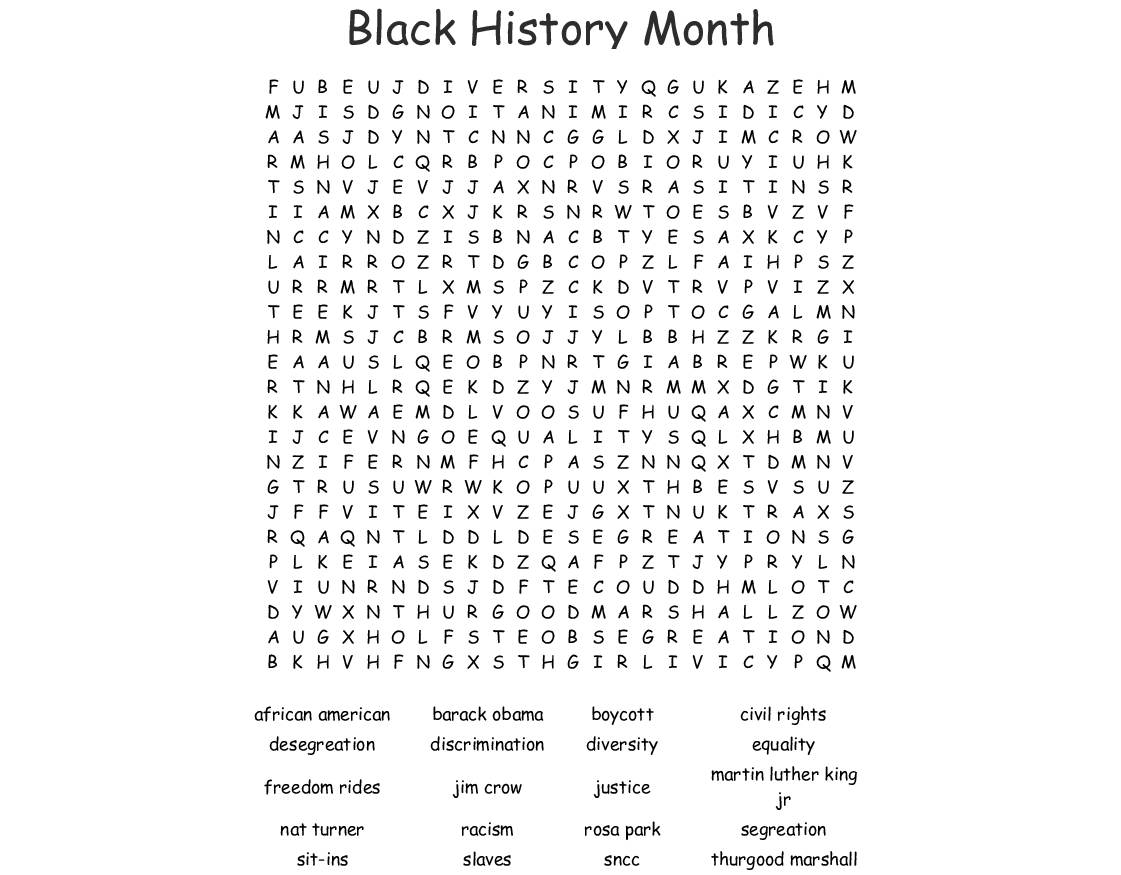 free printable word searches for black history month