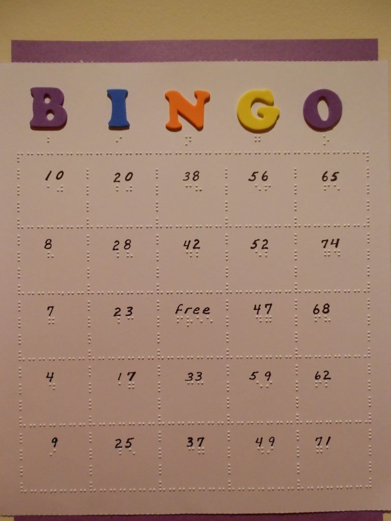 Braille Bingo Cards Can Be Individually Adapted For The 