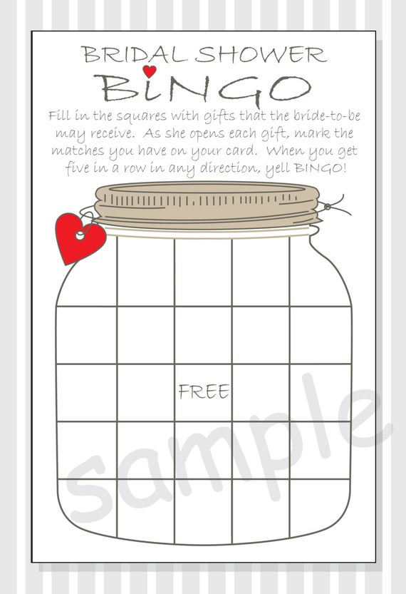Bridal Shower Bingo Printable Cards Rustic Mason Jar Design