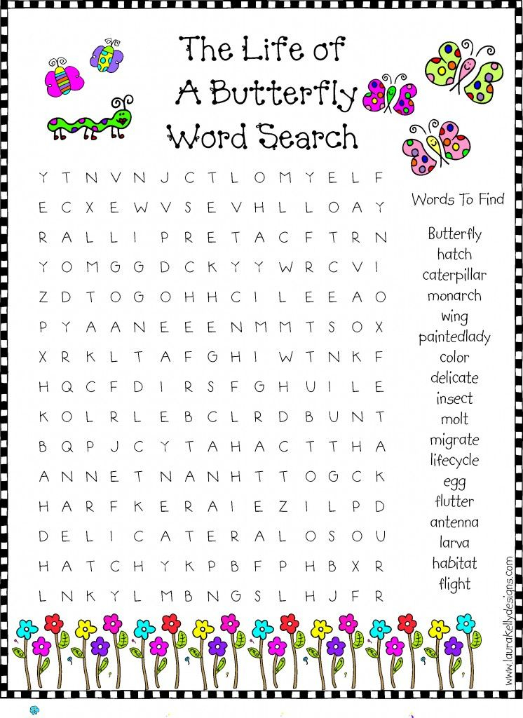 Butterfly Word Search Butterflies Activities Word Puzzles