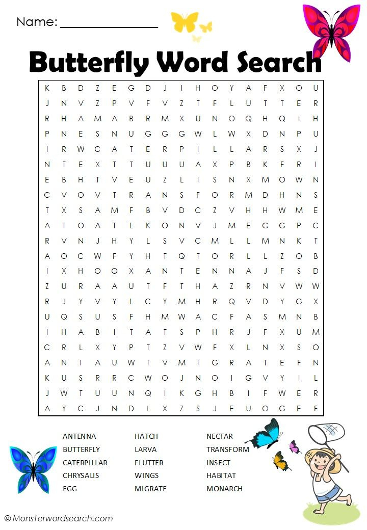 Butterfly Word Search Butterfly Lessons Word Find 