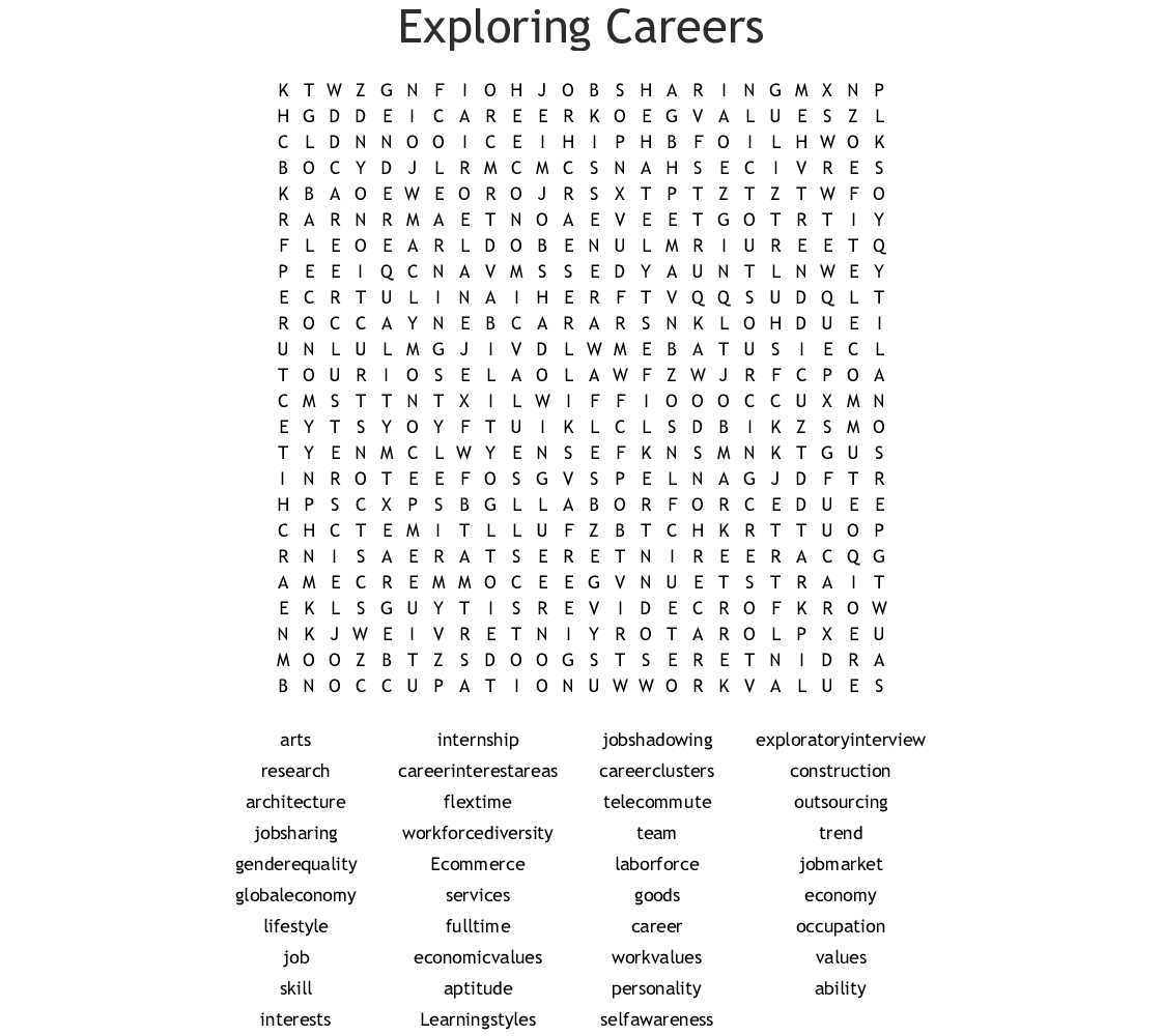 career word search printable