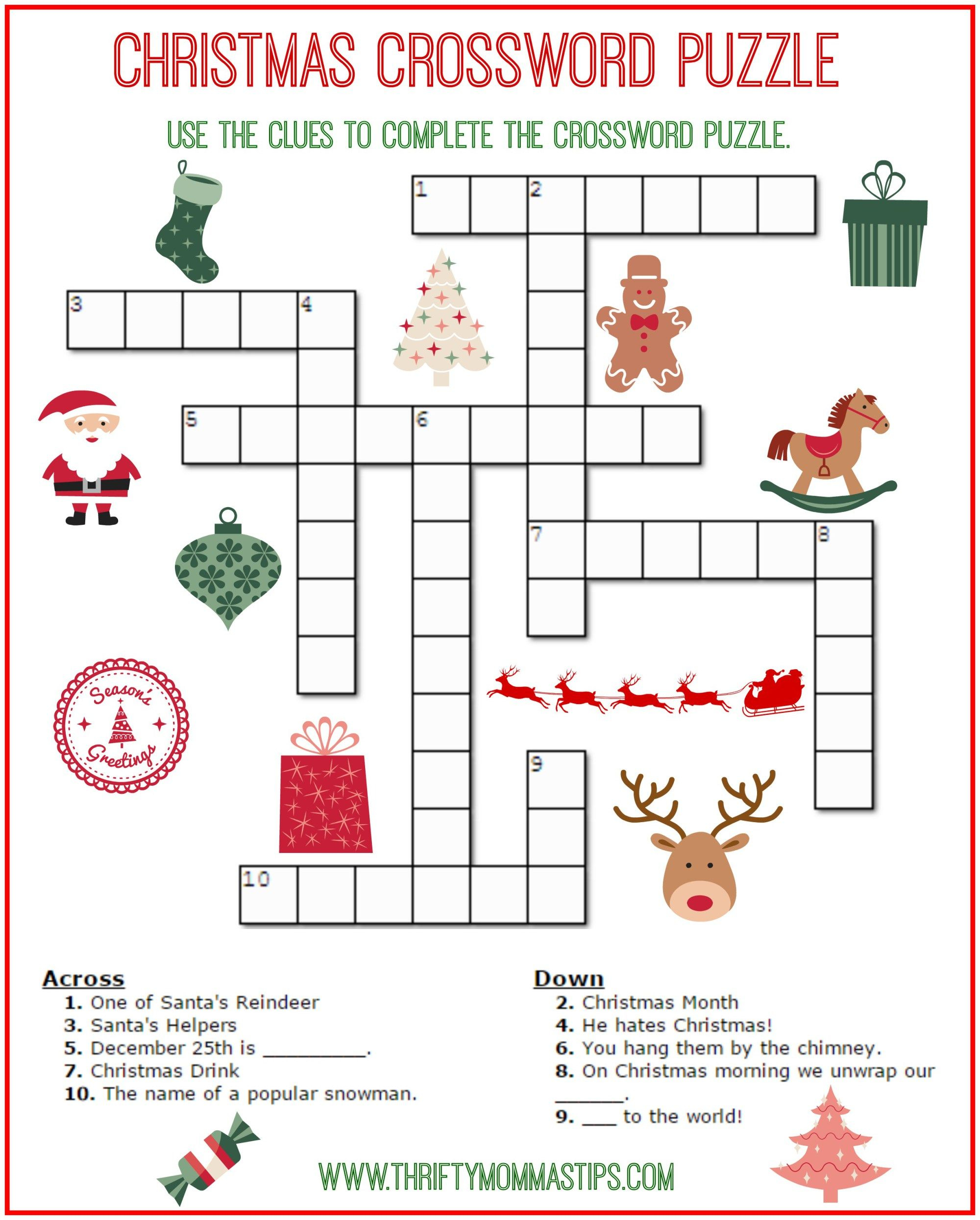 Christmas Crossword Puzzle Printable Thrifty Momma s 