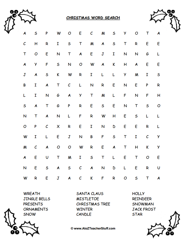 Christmas Printable Word Search A To Z Teacher Stuff 