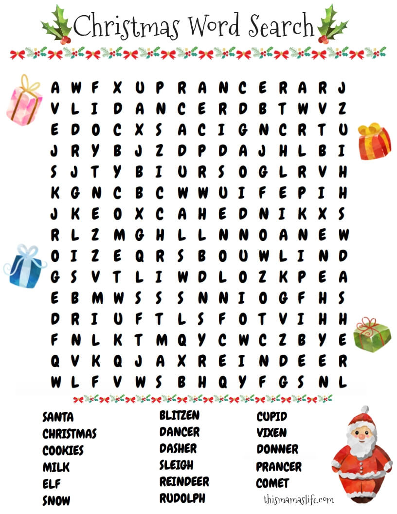 Christmas Printable Word Searches For Adults Word Search 