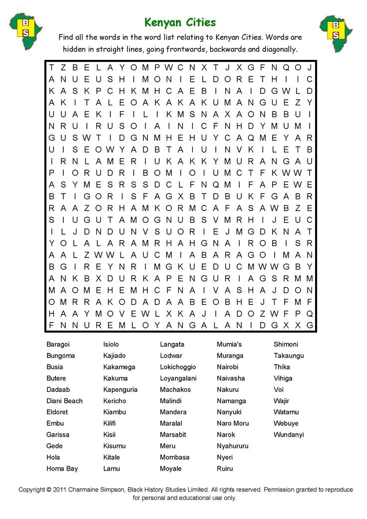 Cities Of Kenya Word Search Black History Month Words 