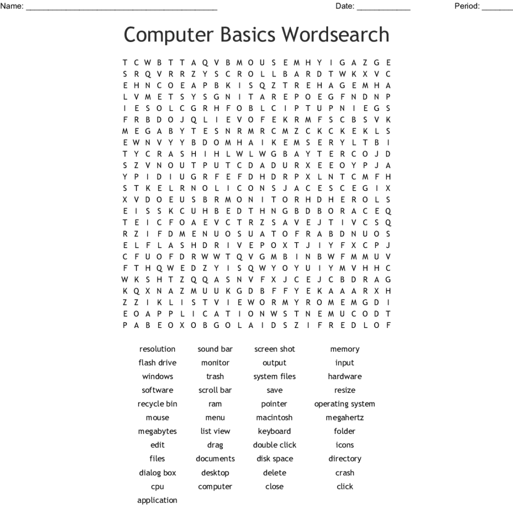 Computer Basics Wordsearch WordMint