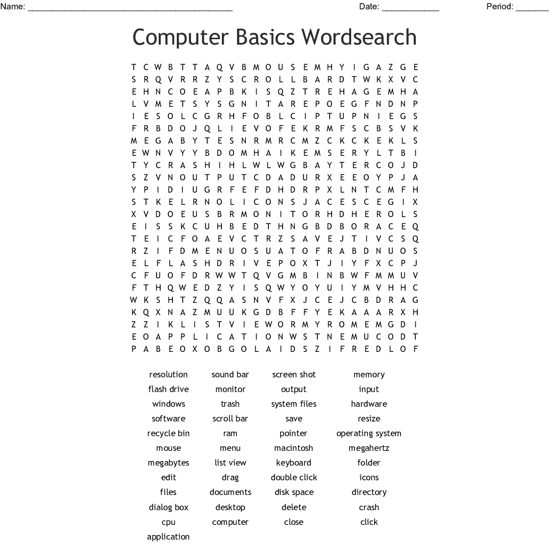 Computer Basics Wordsearch WordMint