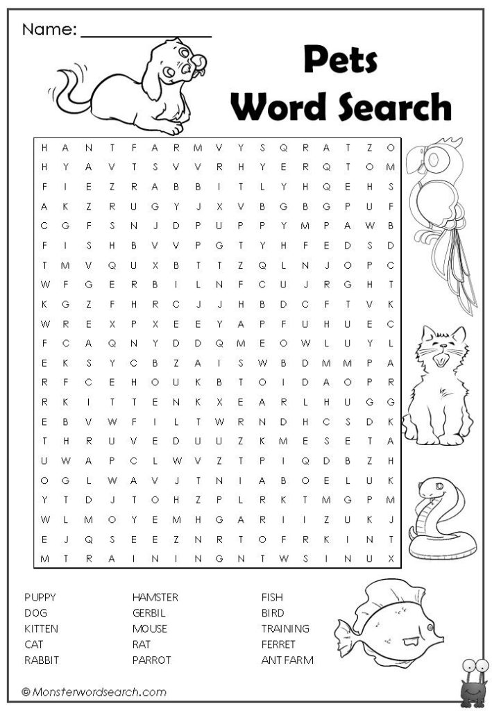 Cool Pets Word Search With Images Kids Word Search