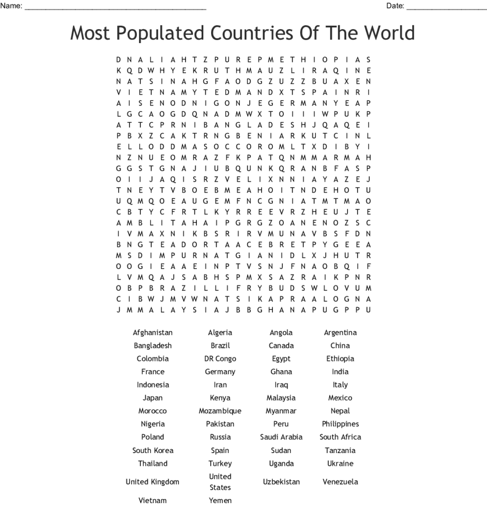 Countries Of The World Word Search WordMint