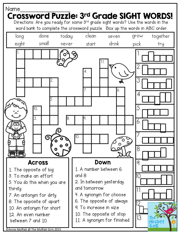 Crossword Puzzle 3rd Grade SIGHT WORDS Great 