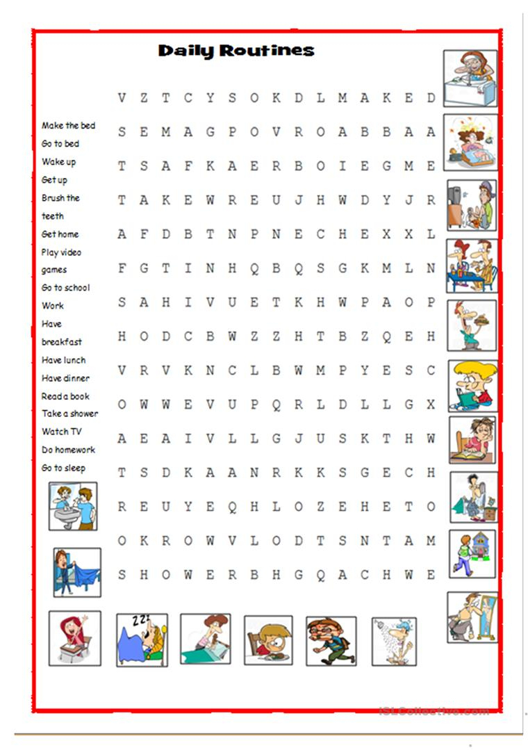Daily Routines Picture Dictionary And Wordsearch English 