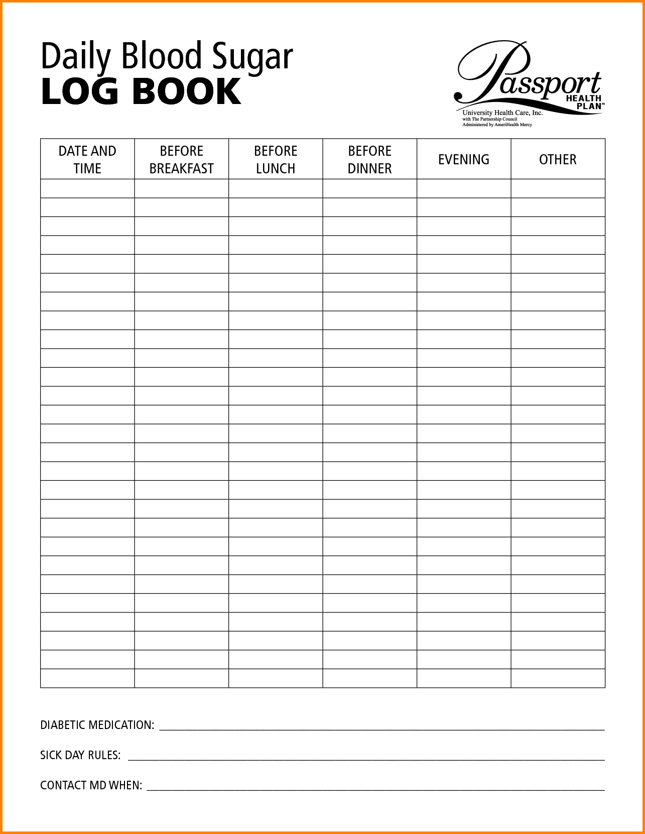 Diabetes Blood Sugar Log Sheet Printable Sugar In 2025 