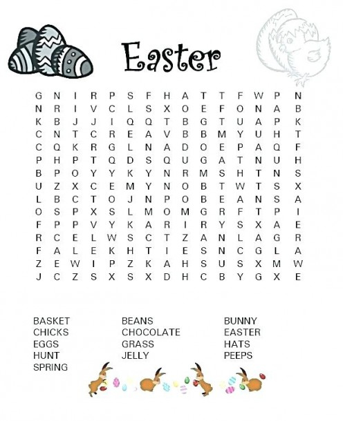 Easter Word Search For Kindergarten