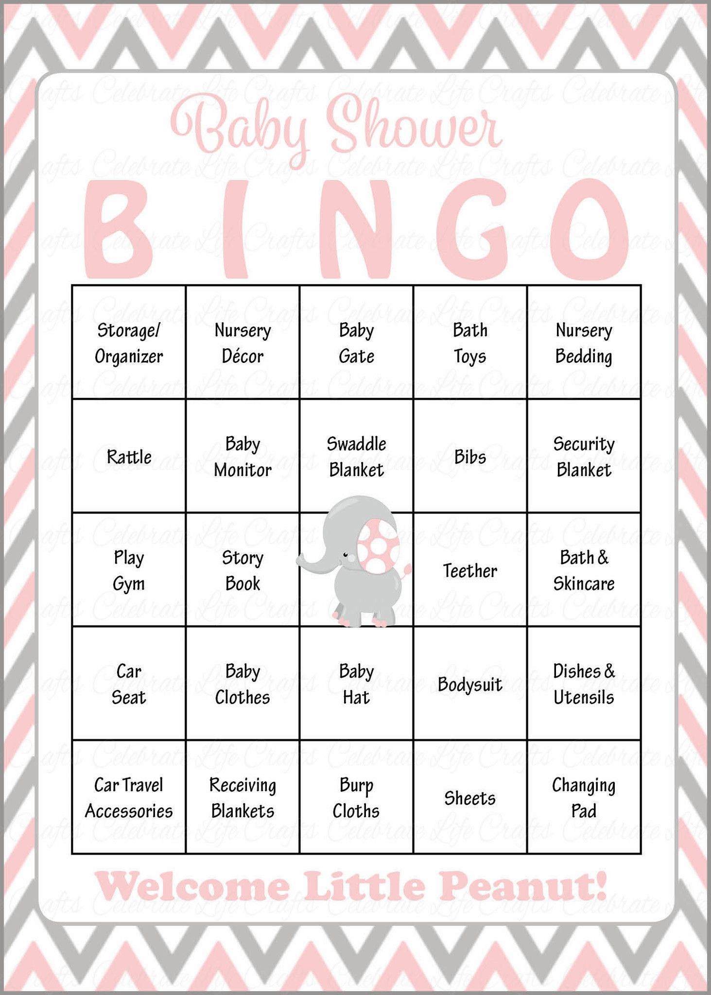 Elephant Baby Shower Baby Bingo Cards Printable 