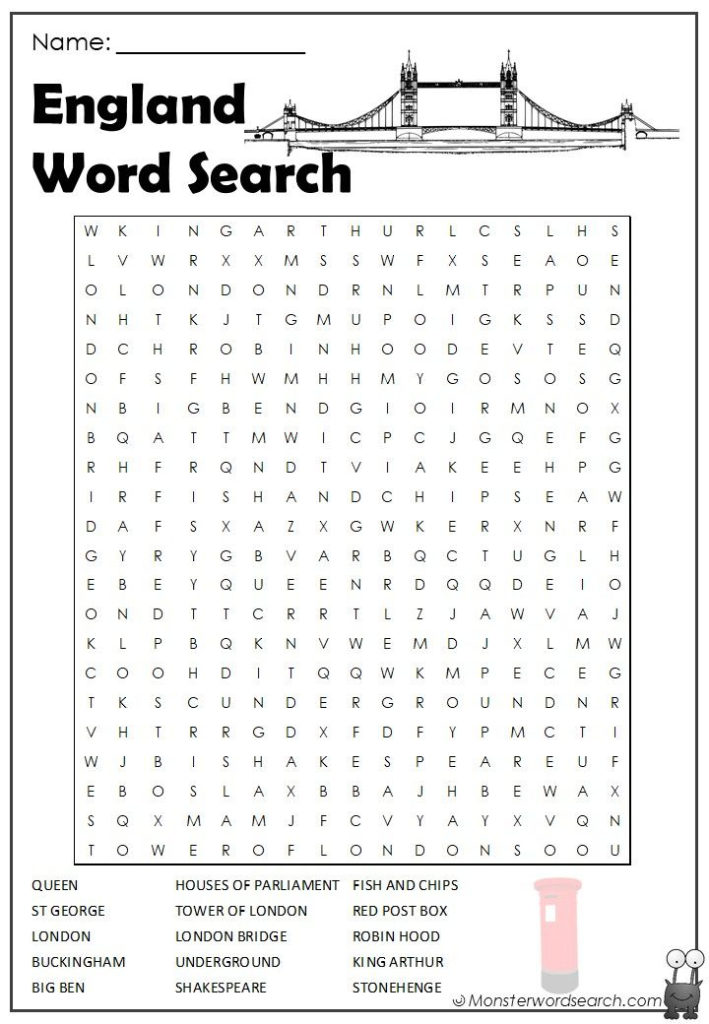 England Word Search Word Search Printables Free
