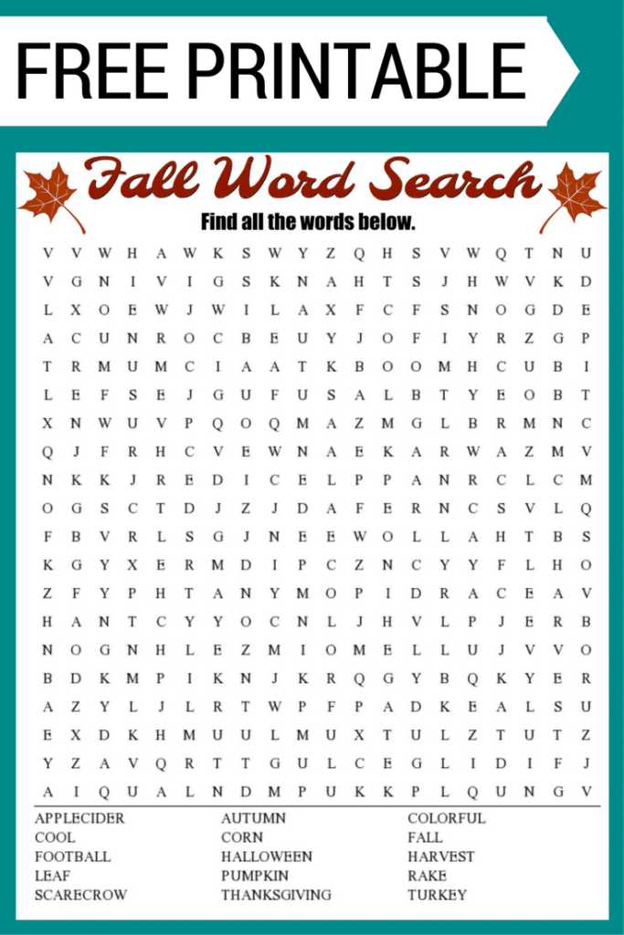Fall Word Search Free Printable Thanksgiving Words