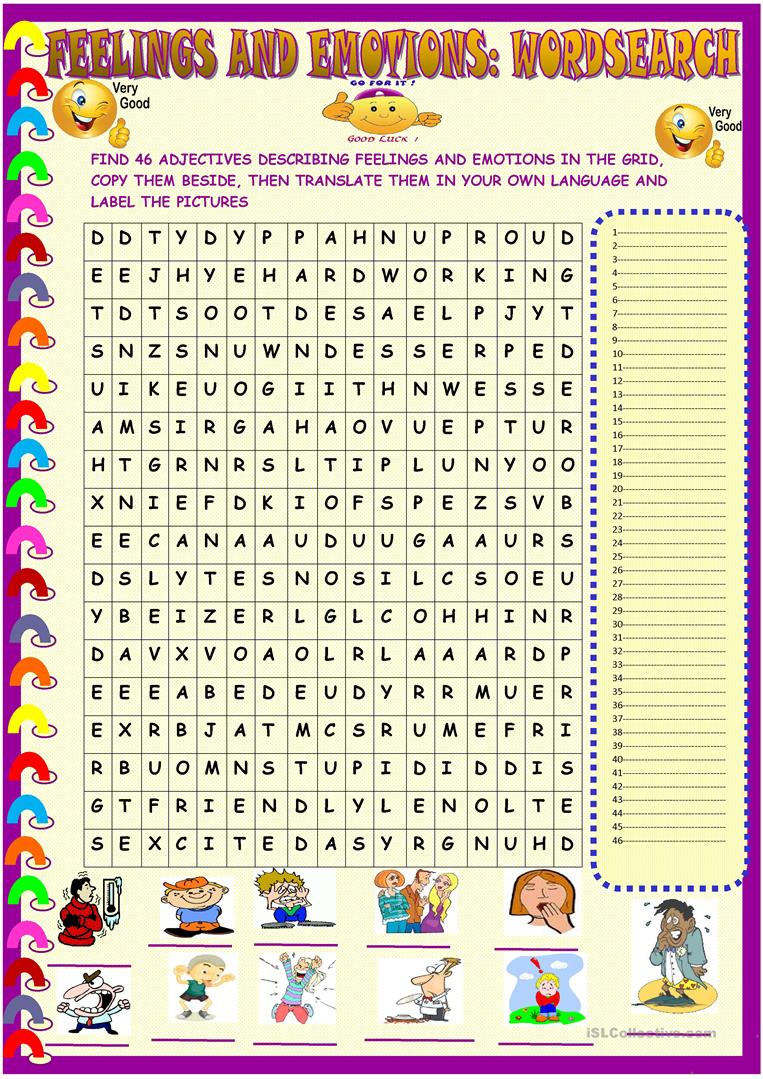 Feelings Word Search Printable Word Search Printable