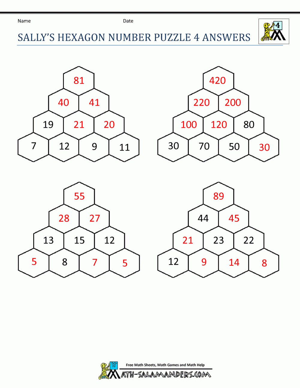 Free Math Puzzles 4th Grade