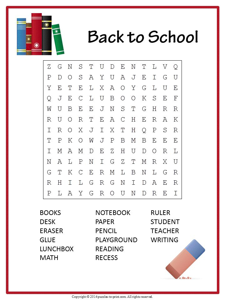 Free Printable Back To School Word Search Back To School 