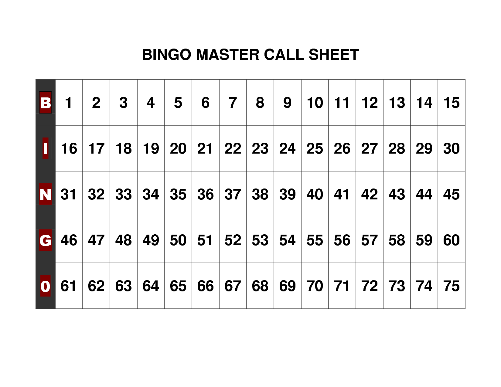 Free Printable Bingo Call Sheet Bingo Cards Printable 