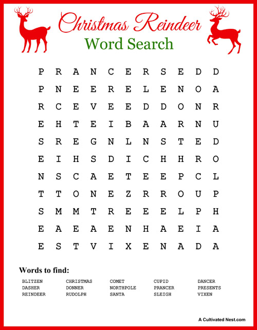 holiday word search printable