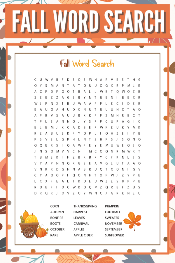 Free Printable Fall Word Search With Answer Key