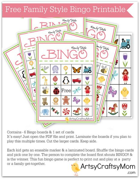 Free Printable Family Bingo Card Set Card Games For Kids 