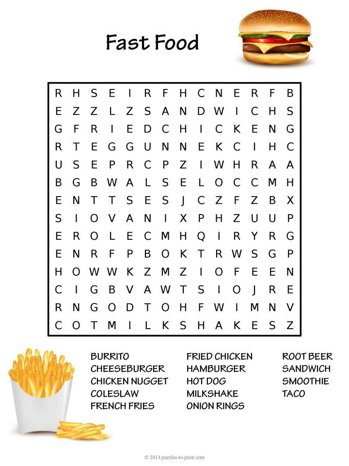 Free Printable Fast Food Word Search Food Words Word 