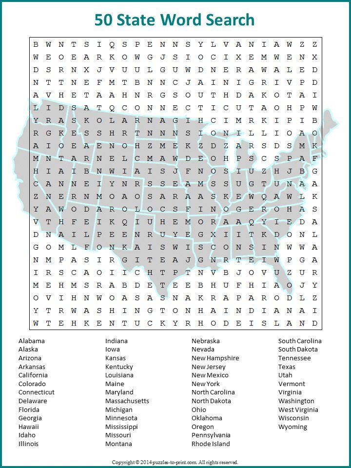 Free Printable Fifty State Word Search 