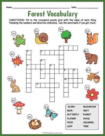 Free Printable Forest Vocabulary Crossword Kids 