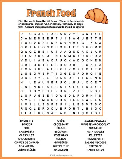 Free Printable French Food Word Search French Worksheets 