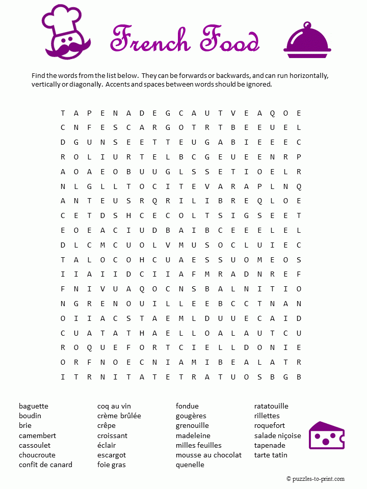 Free Printable French Food Word Search Learn French 