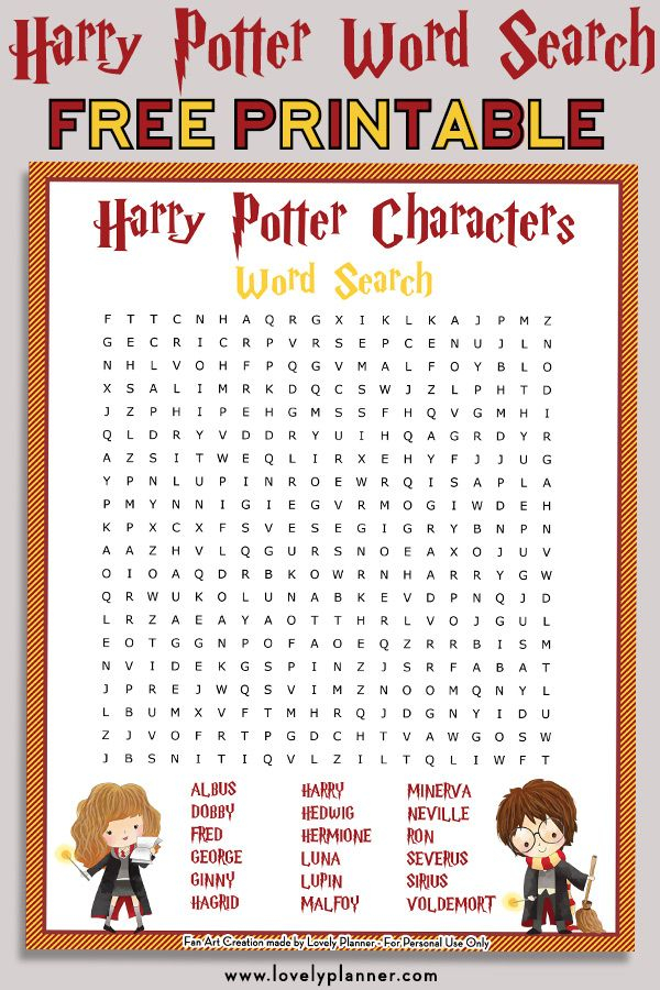 Free Printable Harry Potter Characters Word Search Puzzle 