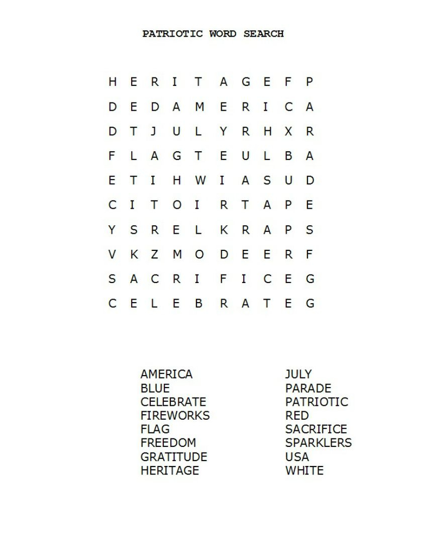 Free Printable Patriotic Word Search Easy Patriotic 