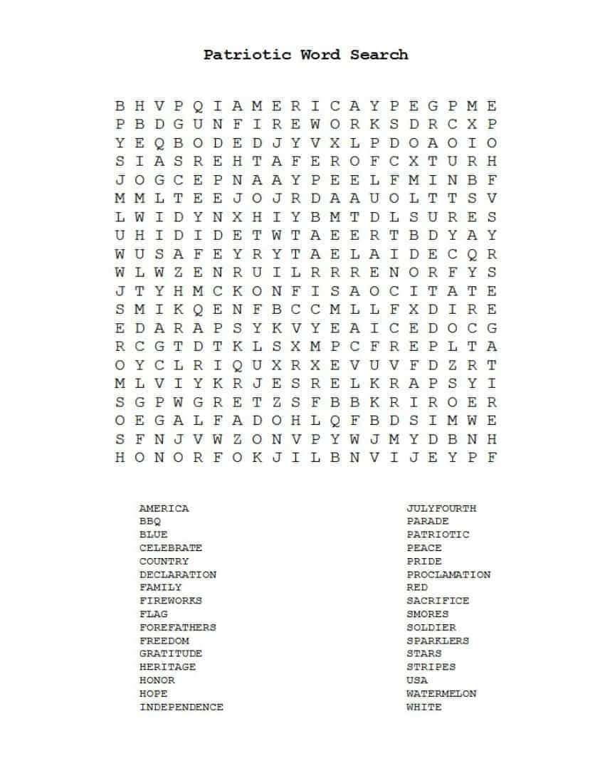 Free Printable Patriotic Word Search with Three Different