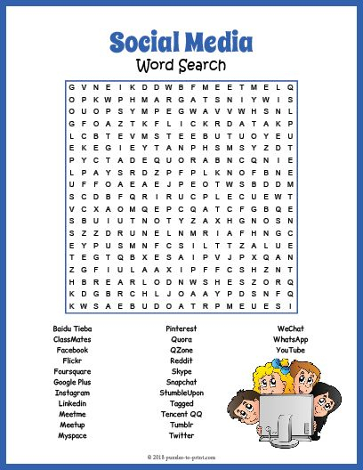 Free Printable Social Media Word Search Vocabulary 