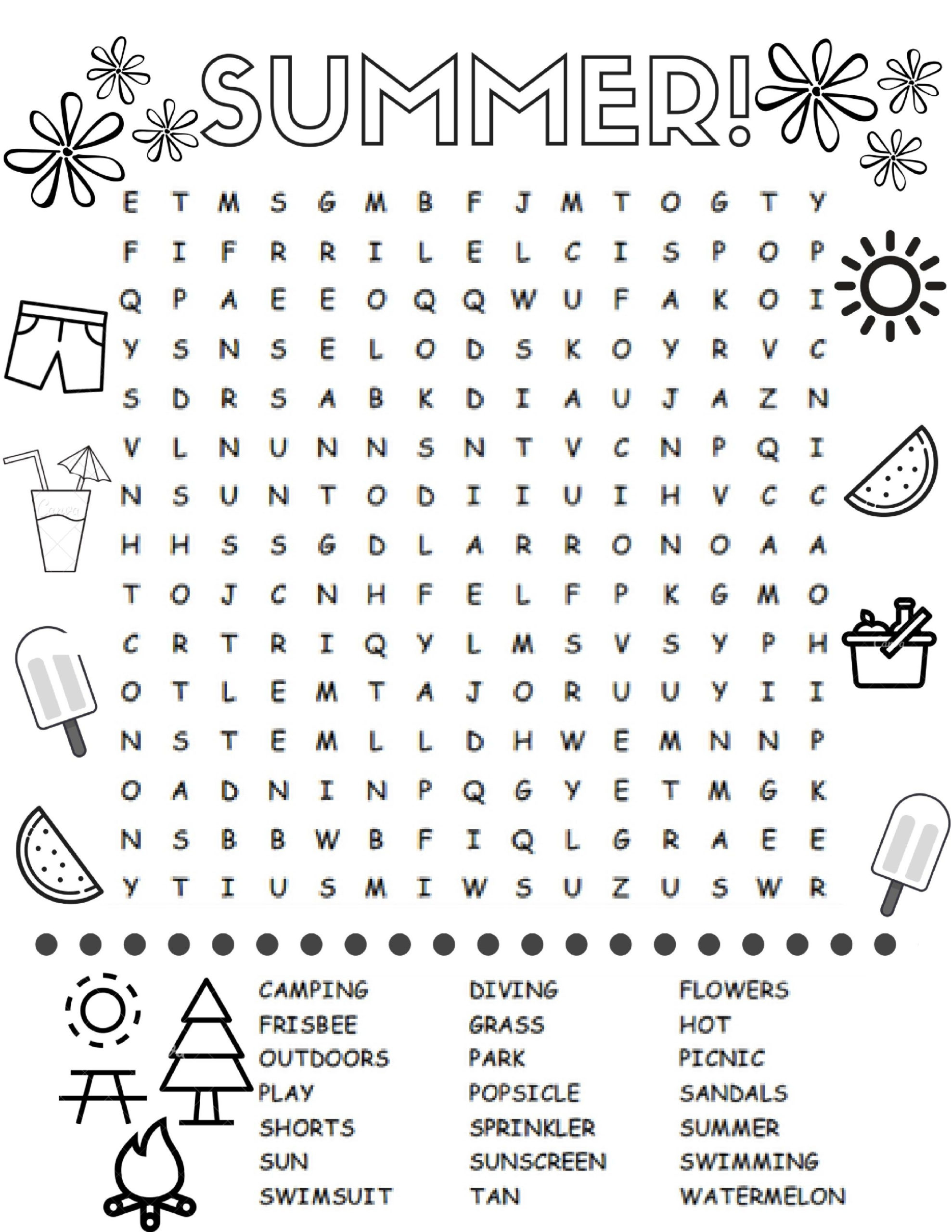 Free Printable Summer Word Search Colouring Page Summer 