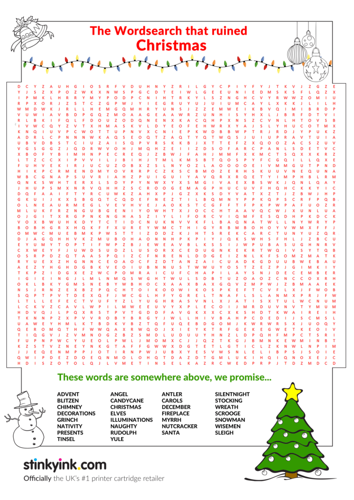 Free Printable Super Hard Christmas Wordsearch