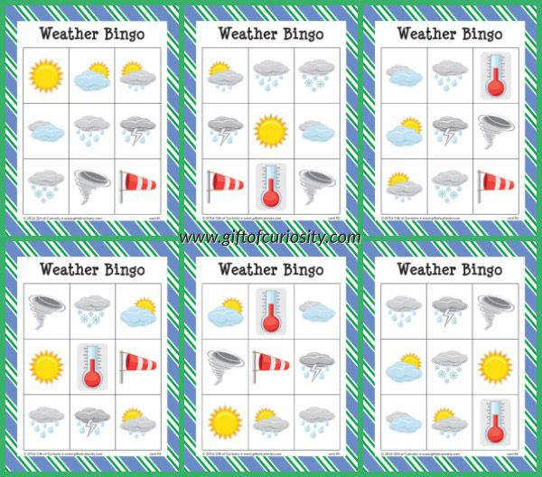 Free Printable Weather Bingo Preschool Weather Weather