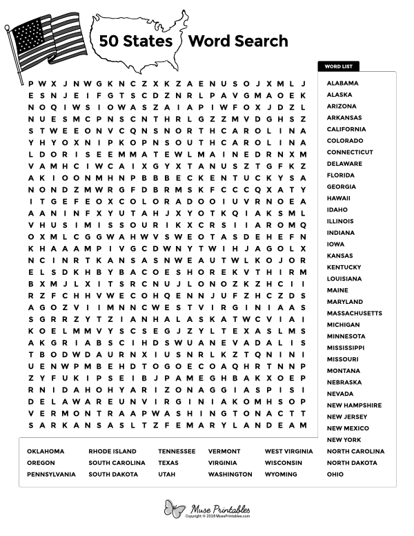 printable word search 50 states