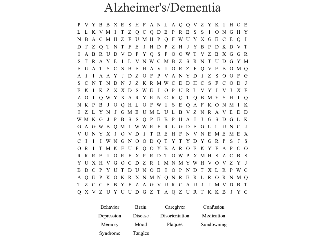 Free Printable Word Searches For Dementia Patients Word