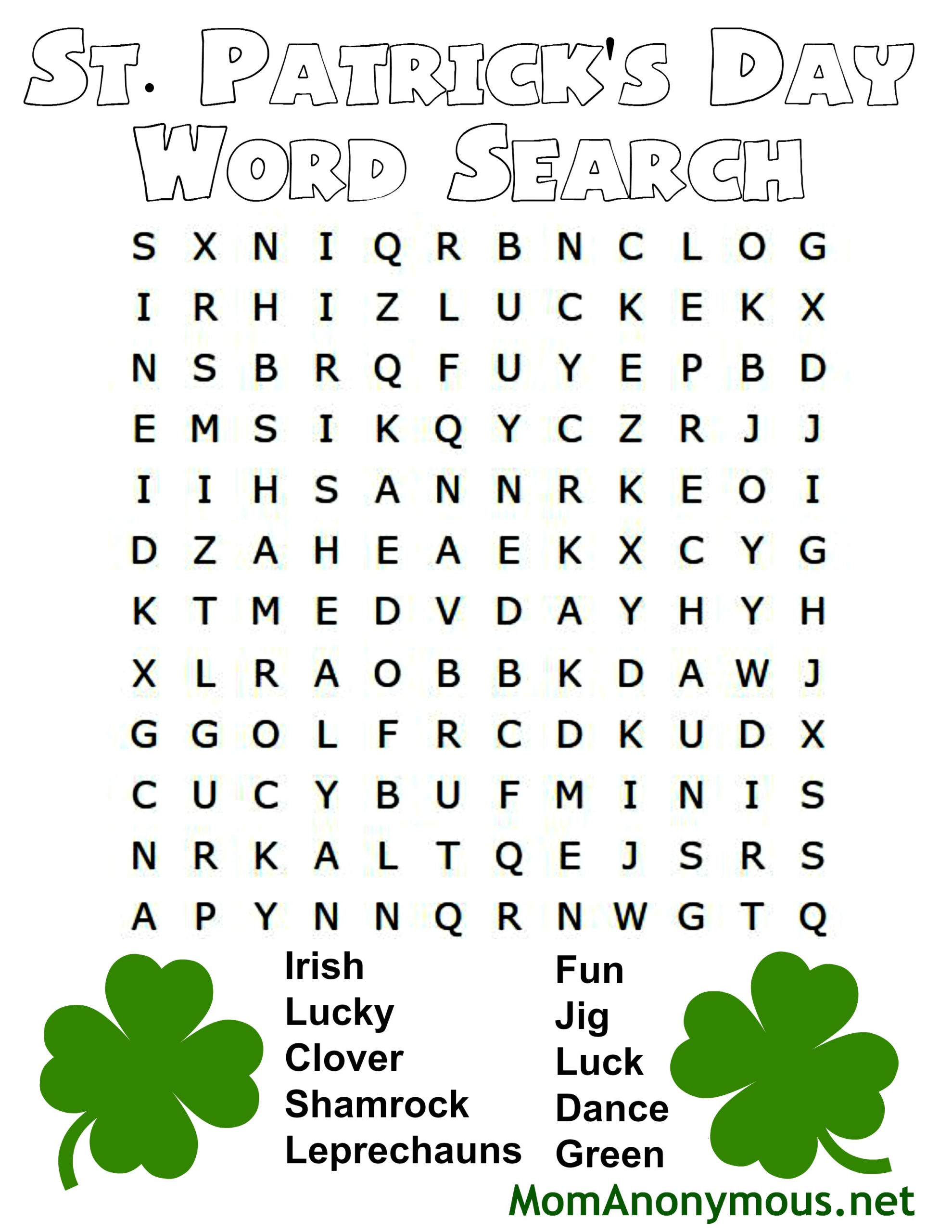 FREE St Patrick s Day Word Search