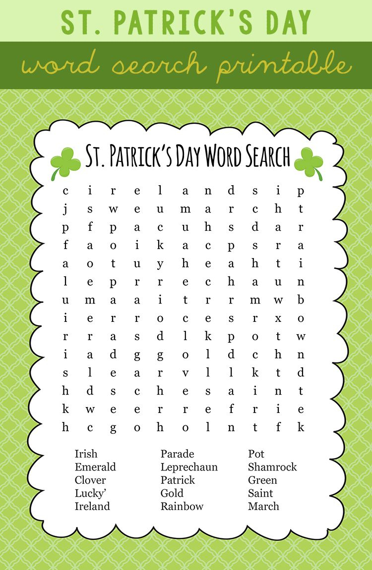 FREE St Patrick s Day Word Search St Patrick s Day 