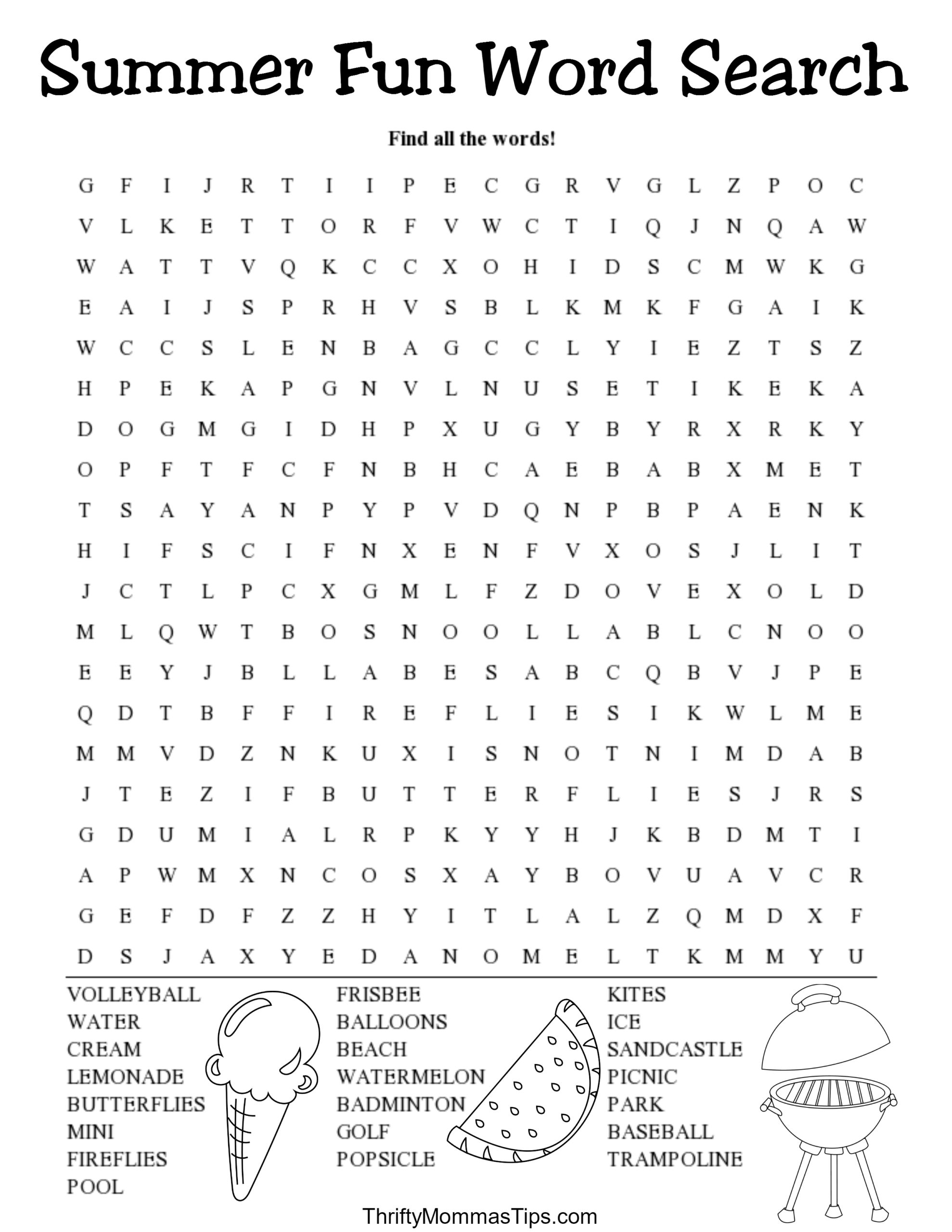 Free Summer Fun Word Search Printable Thrifty Mommas Tips