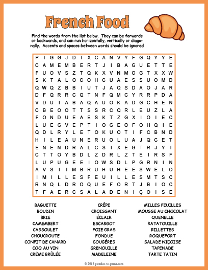 French Food Word Search