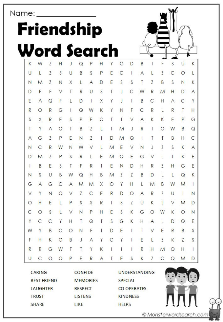 Friendship Word Search Monster Word Search