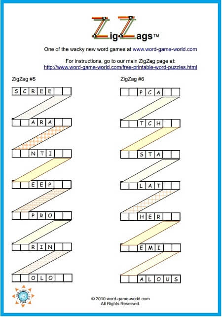 Fun Word Puzzles ZigZags 